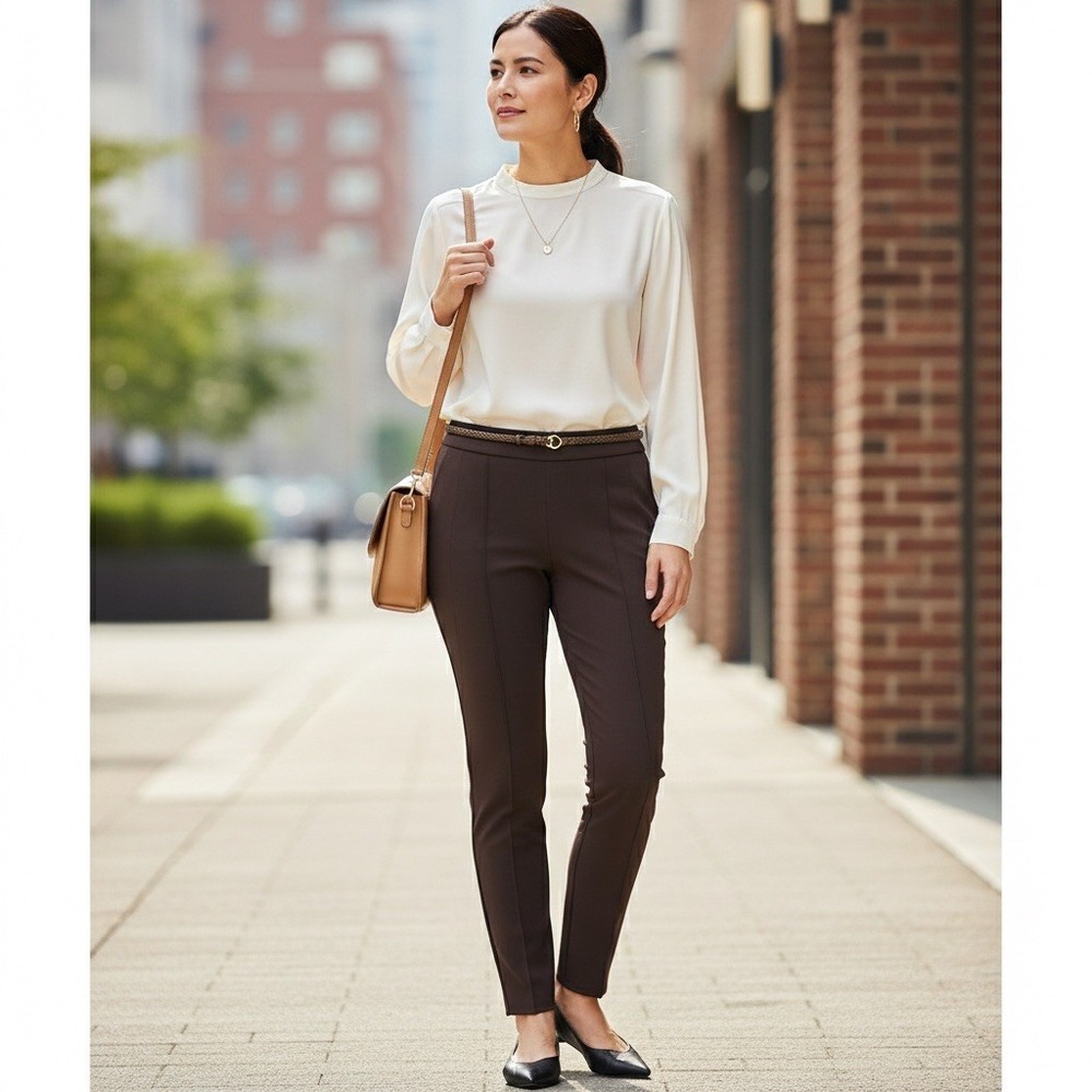 Lafayette 148 New York Gramercy Acclaimed Stretch Pants Brown‎ Size 14 $398